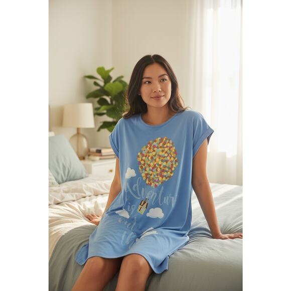 Disney Pixar Up Pajama Sleepshirt Sz M/L Blue "Adventure Out There" Nightgown - Picture 2 of 6